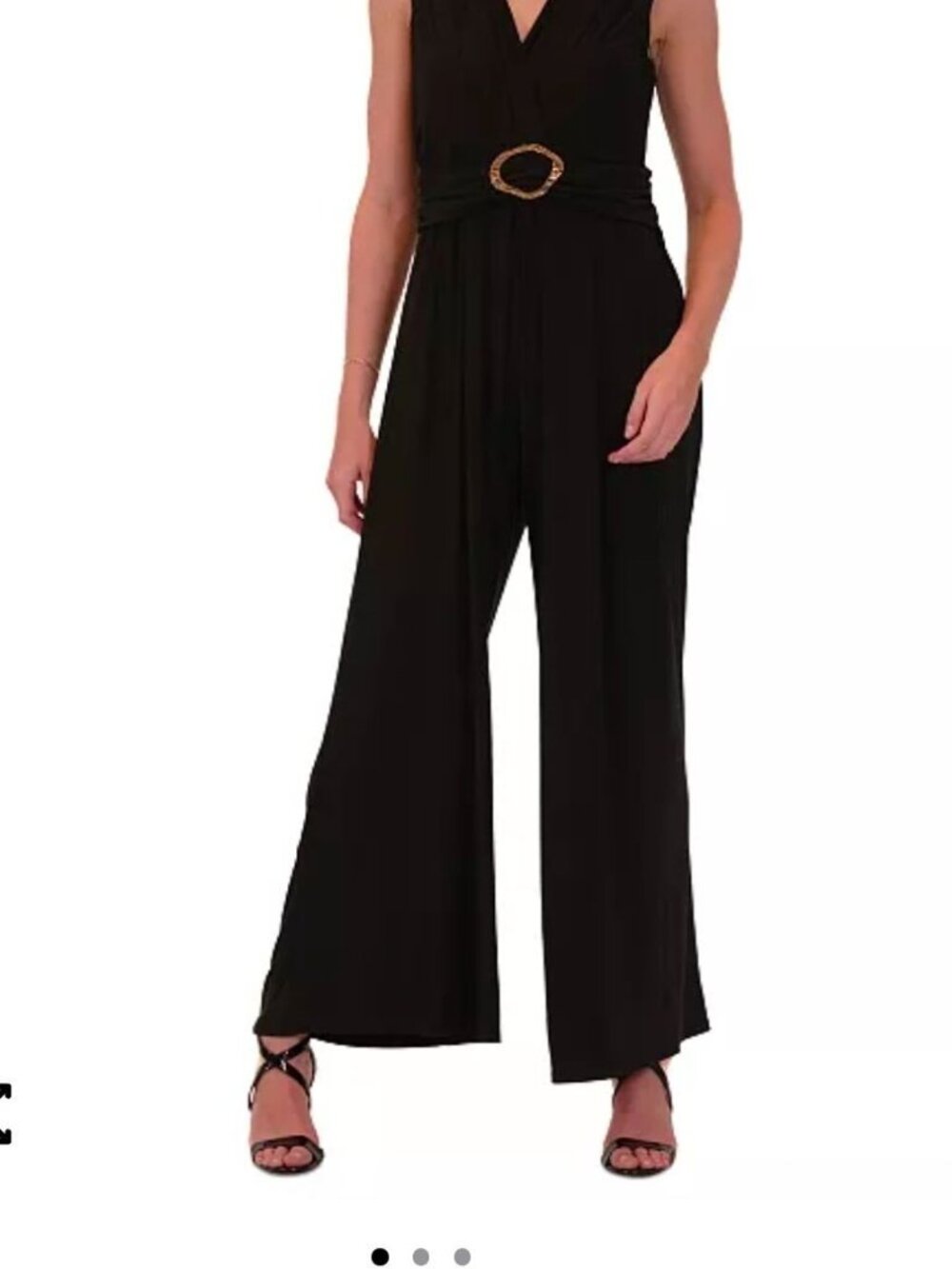 Signature By Robbie Bee Black Sleeveless Belted Jumpsuit With Gold Buckle Detail
